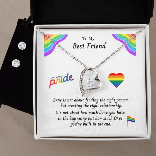 PRIDE LGBTQ Best Friend Forever Love Necklace & Earring Set