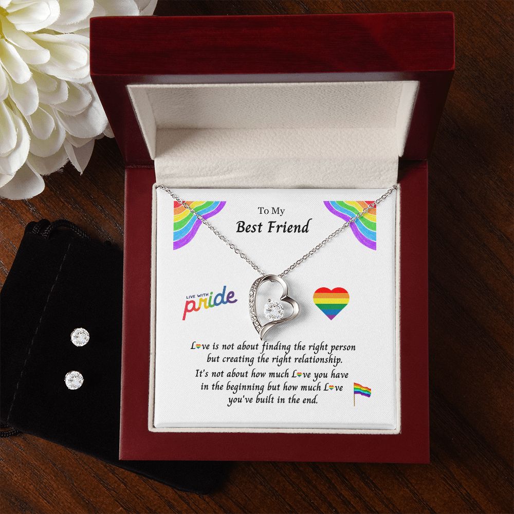 PRIDE LGBTQ Best Friend Forever Love Necklace & Earring Set