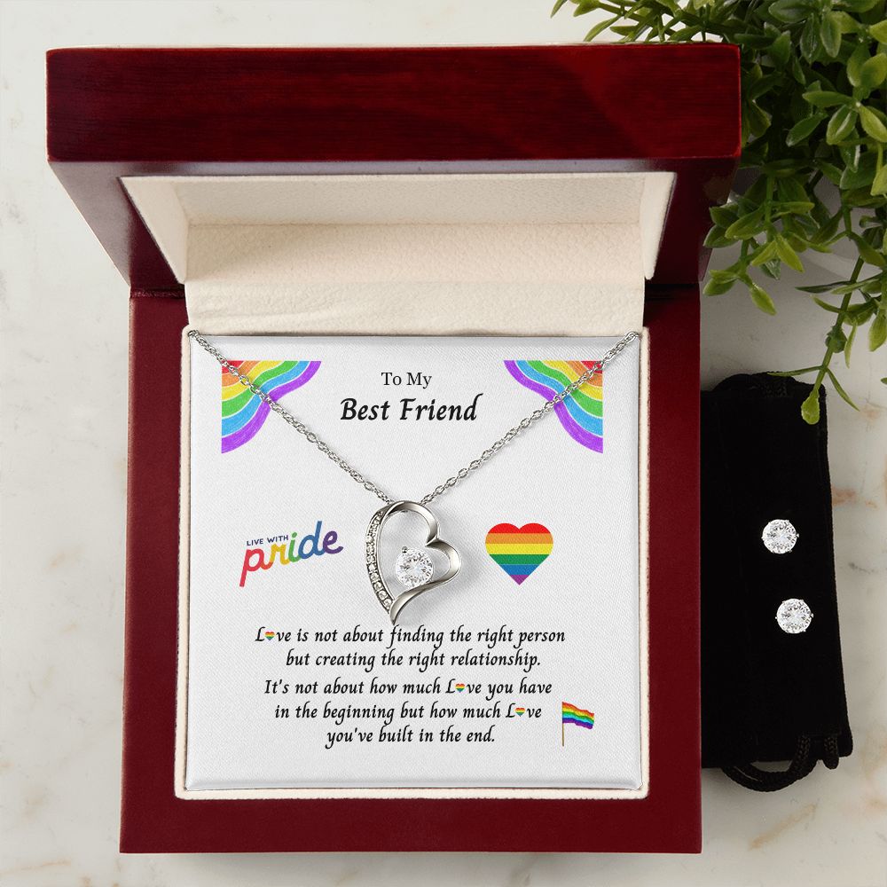 PRIDE LGBTQ Best Friend Forever Love Necklace & Earring Set