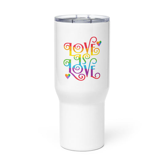 LGBTQ PRIDE, Love is Love Rainbow Pride - Travel Mug with Handle