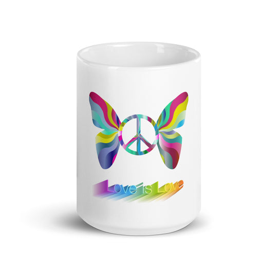 LGBTQ+ PRIDE Love is Love Butterfly Peace Rainbow Coffee Mug