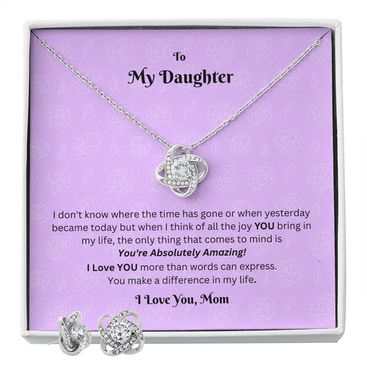 To My Daughter From MOM - Love Knot Earring & Necklace Set